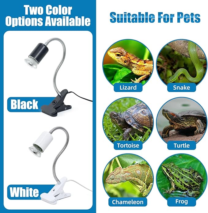 Adjustable Temperature Turtle Tortoise Reptile Heating Lamp with Dual UVB 50W Bulbs and Built-in Timer for Turtles, Tortoises, and Bearded Dragons (White)