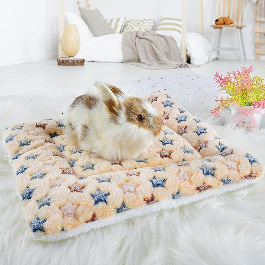 Small Animal Bed Mat, Soft & Warm, Suitable for Guinea Pig, Hamster, Rabbit, Rat and Bearded Dragon (XX-Large(19.7''x15.7''), Star Brown)