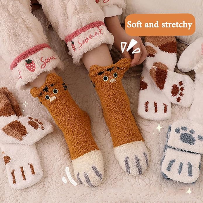 Ginmewrae Women Fuzzy Socks Cozy Soft Fluffy Cute Animal Slipper Socks Sleeping Warm Socks Christmas Gift for Girls