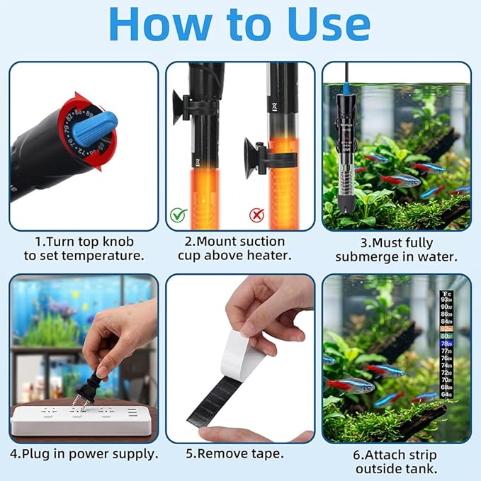 200W Aquarium Heater Adjustable Temperature Submersible Fish Tank Heater Water Thermostat with Thermometer for Freshwater and Saltwater Tanks