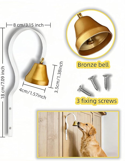 Dog Doorbell for Potty Training, Wall Mounted Bronze Bell with White Metal Bracket, 7.09 Inch Height, Includes 3 Mounting Screws, Scratch-Free Design, Rust-Proof