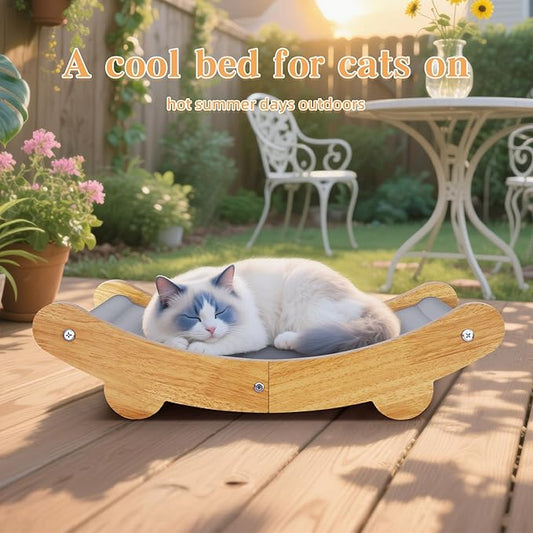 Cooling Cat Bed Hammock,Cats Cooling Mat, Comfort Gel Pet Pad, Indoor Elevated Cat Beds Chair, Curved Design, Pet Mat, Pet Furniture Couch, Wear-Resistant PVC Waterproof Fabric(Grey)