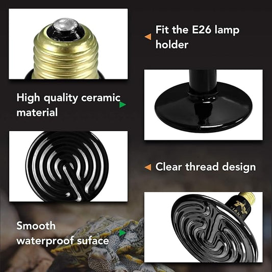 Simple Deluxe 250W Ceramic Heat Emitter Reptile Heat Lamp Bulb No Light Emitting Brooder Coop Heater for Amphibian Pets & Incubating Chicken, 1-Pack