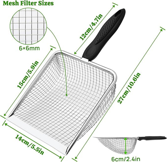 Widened Metal Cat Litter Scoop, Cat Scooper for Litter Box, Stainless Steel Pellet Kitty Litter Scoop, Cat Litter Scooper with Sticky Hang Hook for Easy Storage, Quickly Filter Litter Lumps(6mm Mesh)