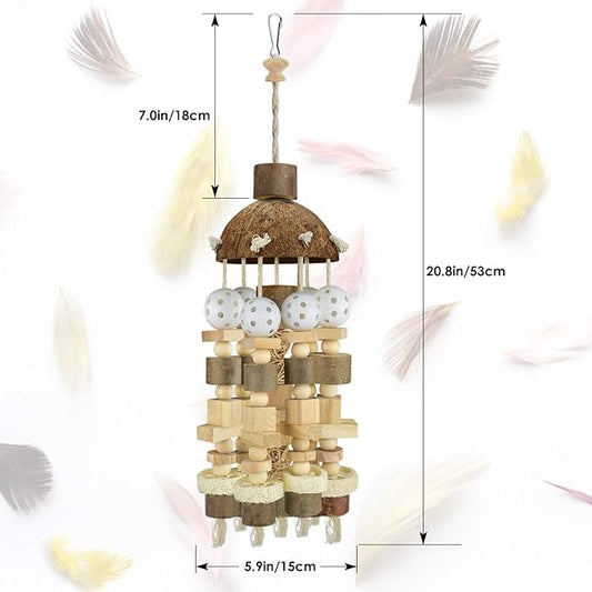 KATUMO Bird Toy, Large Parrot Natural Wooden Blocks Chewing Toy Suits for African Grey Cockatoos Amazon Parrots Large Medium Birds