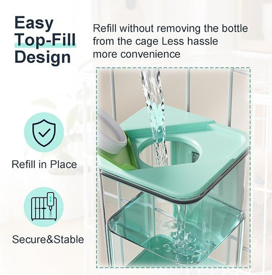 47OZ No-Drip Small Animal Water Bottle, Large Capacity Leakproof Hanging Pet Water Dispenser for Cage Crate, Water Feeder for Guinea Pig, Hamster, Rabbit, Ferret, Chinchilla (Green)