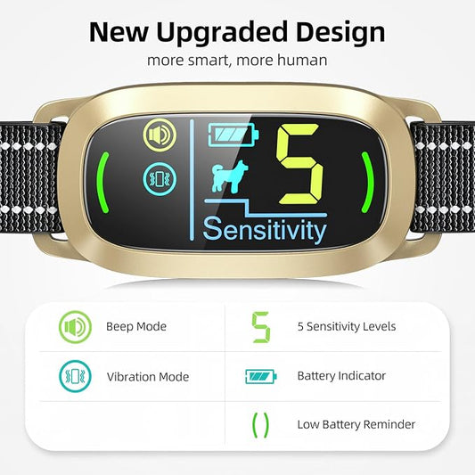 FAFAFROG Dog Bark Collar, Rechargeable Smart Collar, Anti Barking Training Collar with 5 Adjustable Sensitivity Beep Vibration, Bark Collar for Large Medium Small Dogs (Gold)