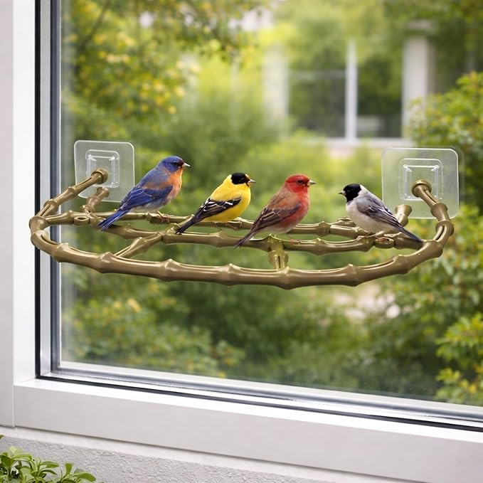 CPLIKE Bamboo Style Perch Extender for Bird Buddy Smart Feeder, Durable ABS Platform with Dual Screw Mount, DIY Expansion Holes, Extra Landing Space for Wildlife Watching & Full Body Photos
