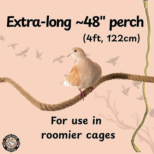 Bird Rope Perch for Parrots, Bendable Natural Jute Boing with Pine Wood and Stainless Steel Mount, Cotton Alternative, Cage Accessory for Parrots (Brown, 4 feet)