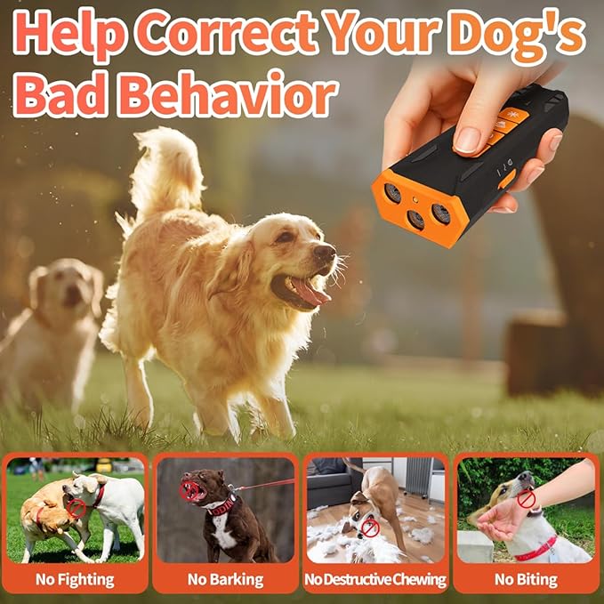 Dog Bark Deterrent Devices, Ultrasonic Dog Bark Deterrent, Ultrasonic Dual-Band, Correct Bad Behavior of Own or Neighbor's Dog, Dog Barking Silencer 23FT for Indoor Outdoor