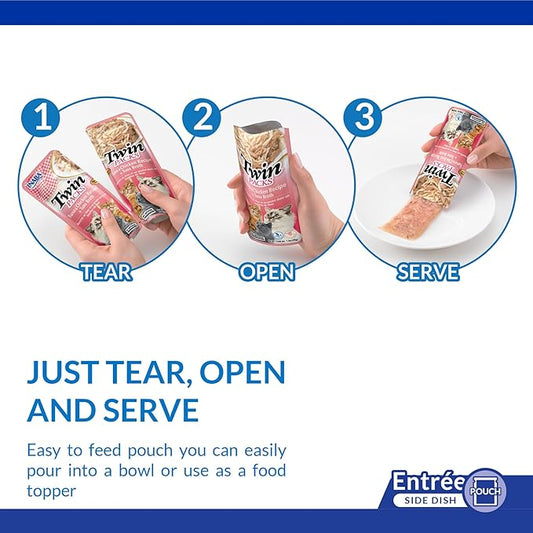 INABA Twin Packs for Cats, Side Dish/Topper Pouch, 1.4 Ounces per Serving, 16 Servings, Chicken Recipe in Chicken Broth