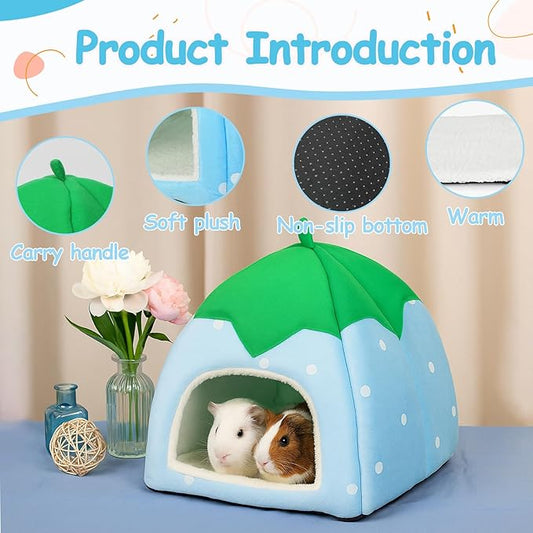 Guinea Pig Strawberry Bed, Plush Winter Hideout & Washable Cuddle Cave for Small Pets – Cute Berry-Shaped Cozy House for Hamsters, Rabbits & Chinchillas