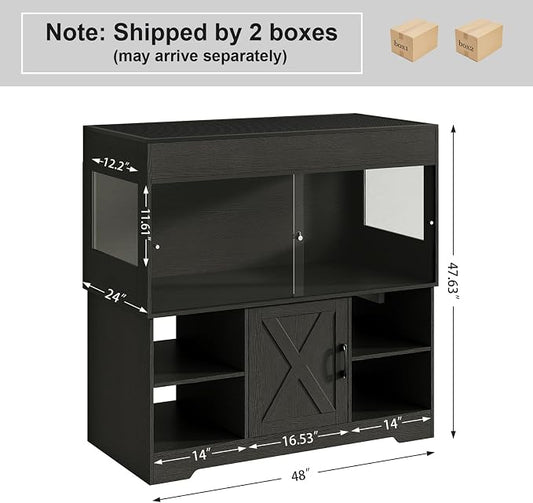 Herture 120 Gallon Reptile Tank with Stand, 4x2x2 Terrarium Enclosure for Bearded Dragons, Snakes, Lizards – Sliding Acrylic Doors, Mesh Top, Storage Cabinet, Built-in Power Outlet Black PX01RTB