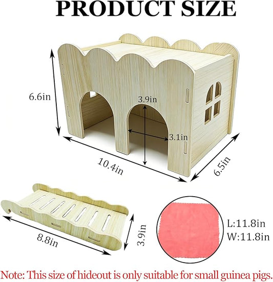 Guinea Pig Hideout Hamster Wood House Platform with Ladder for Rat Hamster Squirrel Gerbil Sugar Glider