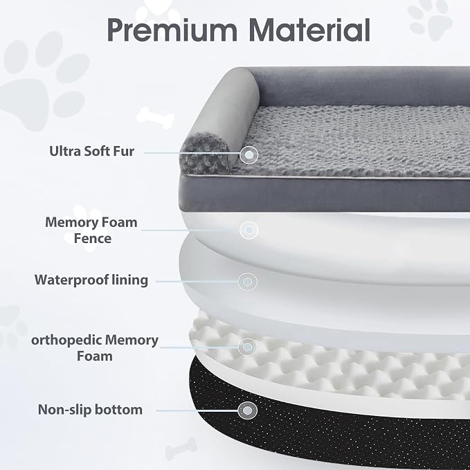 BFPETHOME Orthopedic Washable Dog Beds Large Sized Senior Dog for Comfy Sleeping with Removable Cover, Waterproof Big Soft Pet Couch Bed for Dogs Relax