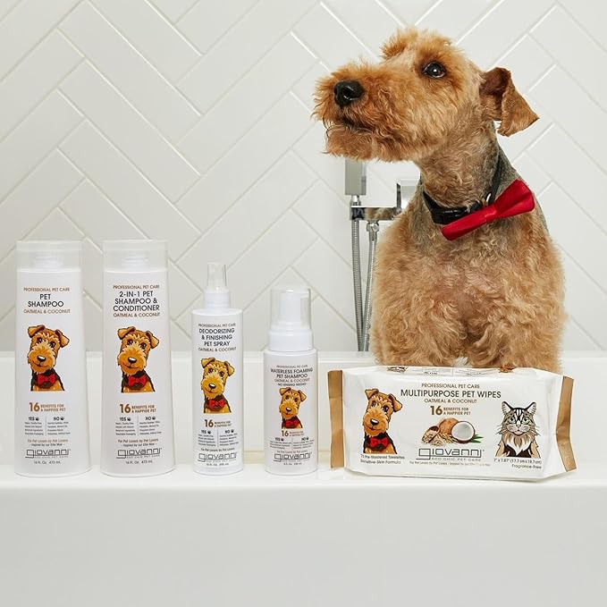 GIOVANNI Professional 2-in-1 Pet Shampoo & Conditioner - for Dogs & Cats, Oatmeal & Coconut, Helps Neutralize Odors, Deeply Cleanses, Silkens, Controls Static - 16 oz (Pack of 2)