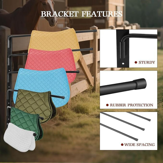 FAHKNS Saddle Pad Rack, 6 Bar Saddle Blanket Rack, 180 Degree Swing Horse Blanket Holder, Wall Mounted Horse Blanket Storage Rack for Horse Tack Room Organization