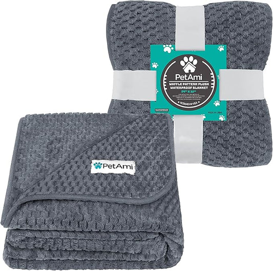 PetAmi Waterproof Dog Blanket, Leakproof Puppy Blanket for Small Medium Dogs, Furniture Sofa Couch Cover Protector, Fleece Pet Throw for Indoor Cat Kitten, Reversible Washable Soft Plush, 24x32 Gray