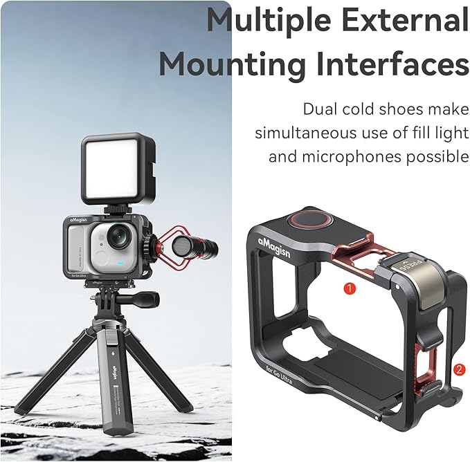 Aluminum Cage for Insta360 Go Ultra, Multifunction Protective Frame Housing Case for Insta360 Go Ultra Accessories, with Quick-Release Mount Adapter and 1/4 Cold Shoe for Light Microphone