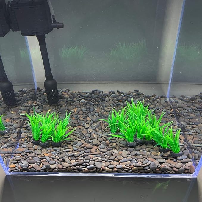 Aquarium Plant Fish Tank Decoration 20 Pieces Small/1" Tall Plastic Artificial Plant Goldfish Hidden Mini Grass Set (Green-B)