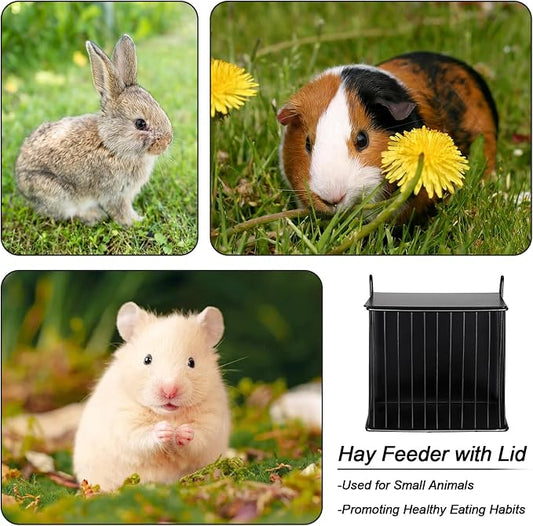 Upgraded Hay Rack for Rabbits, Rabbit Hay Feeder with Tops, Metal Frame Bunny Feeder, Square, Rabbit Feeding Holder for Guinea Pigs, Chinchillas, Small Animals