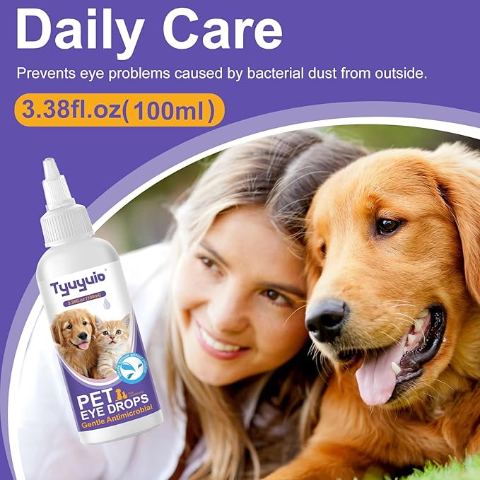 Pet Eye Drops for Dogs and Cats to Soothe Eyes Irritation & Infection Allergy,Relieve Dogs Cats Dry Eyes Pink Eyes,Pet Tear Stain Cleaner,Safe & Gentle Formula for All Animals 3.38oz (A)