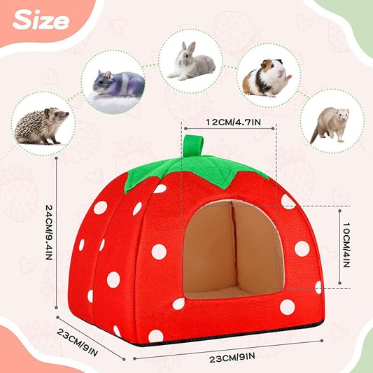 Guinea Pig Hideout Warm Fleece Small Animal Bed Washable Pet Cushion Winter Warm Sleeping Nest for Hamster Rabbit Chinchilla(Strawberry Style)