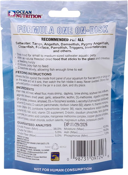 Ocean Nutrition Fish Food Formula One On-Disk - All-Natural Fish Food for Saltwater Carnivore, Tangs, Angels, Clownfish, High Protein (38%), 2.1 oz (60 g), Large Size