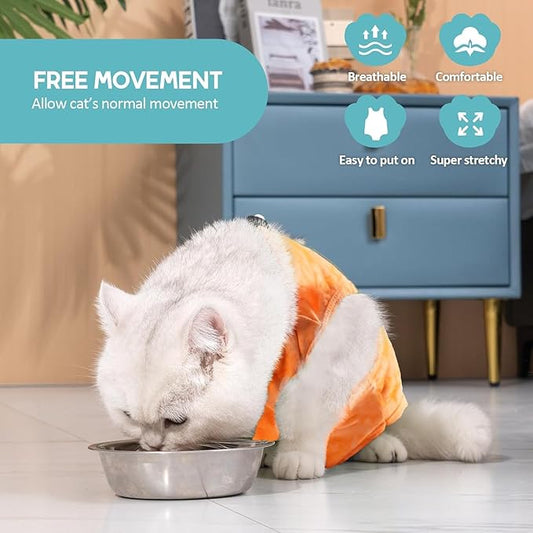 Avont Cat Recovery Suit - Kitten Onesie for Cats After Surgery, Cone of Shame Alternative Surgical Spay Suit for Female Cat, Post-Surgery or Skin Diseases Protection -Tie-dye Orange(L)