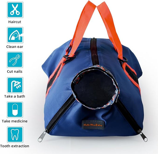 Cinf Cat Nail Clipping Cleaning Grooming Restraint Bag (Free Muzzle) No Scratching Biting for Bathing Nail Trimming Injecting Examining((Navy Blue,M)