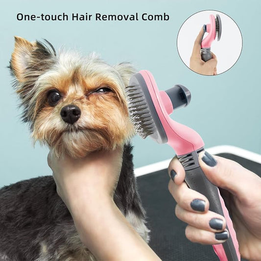 Wisedog Dog Grooming Kit, Upgraded Pink, 7PCS | Cat Nail Clipper with Nail File, Dematting Comb for Dogs, Flea Comb, Bath Brush, Hair Removal Mitts
