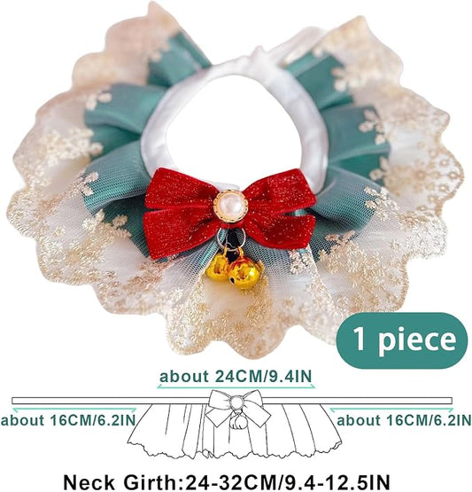 Elegant Lace Cat Collar with Cute Bow,Cat Collar with Bow Tie,Pet Lace Bib Collar with Cute Bow,Cat Princess Costumes,Green Champagne,1 Piece 