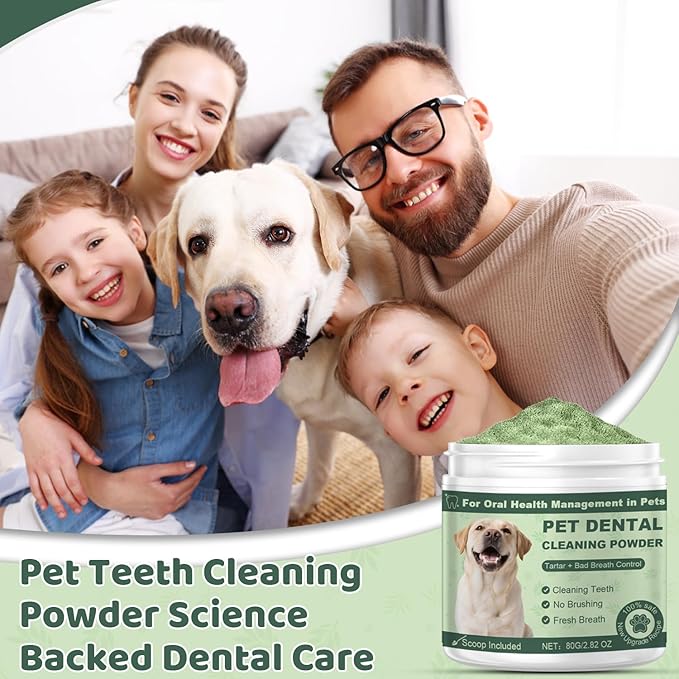 Dog Teeth Cleaning Powder, Dog Dental Powder, Dog Dental Care, Targets Tartar & Bad Breath & Reduces Plaque, Dental Powder for Dog Teeth Cleaning, Green