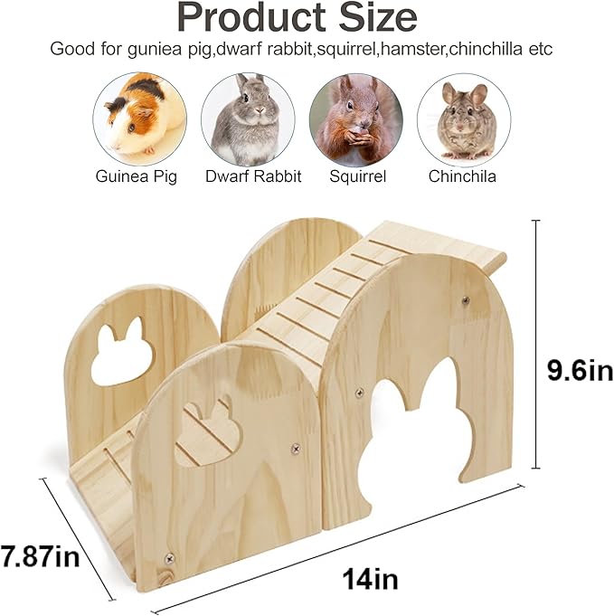Large Guinea Pig Hideout Thicken Solid Wooden Dwarf Bunny House Guinea Pig ramp,Rabbit Playhouse for Chinchilla,Hamster,Small Animal Houses & Habitats (Ladder)