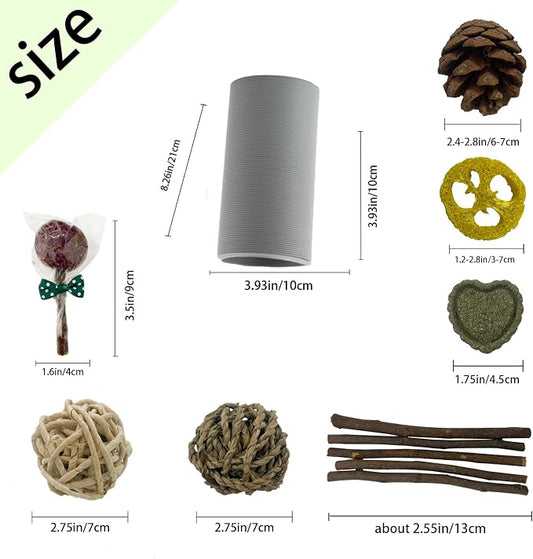 Hamster Fun Tunnels,Guinea Pigs Tunnel with,2Pcs Small Animal Folding Tube Guinea Pigs Training Hideout Tunnel 15 Pcs Pet Chew Toys for Chinchillas Rats Gerbils (Grey )
