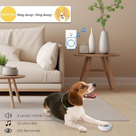 Full House Dog Doorbell for Potty Training, Wireless Pet Doggie Door Bell Training to Go Outside, Waterproof Touch Button, Over 1000 feet Range (White, 2 Buttons + 1 Receiver)