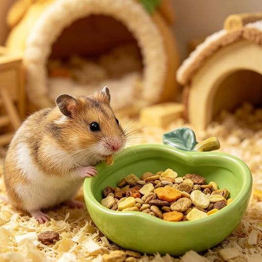 Small Ceramic Guinea Pig Food Bowl Cute Hamsters Food and Water Bowl Ferret Rat Chinchilla Rabbit Feeding Dish Young Animal Feeder (Green)