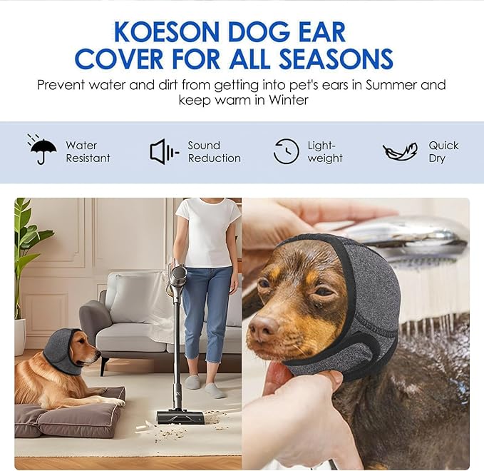 NACOCO Dog Calming Hoodie - No Shake Water Resistant Ear Wraps for Dogs Anxiety Relief & Noise Protection Dog Head Wrap Pet Ear Cover Muffs for Swim Bathing Hematoma(Dark Grey, L)