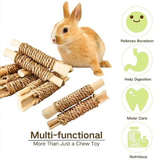 15pcs Rabbits Chew Toy,Natural Seagrass Sweet Bamboo Chew Stick for Small Animals,Bunny Cage Chew Enrichment Toys and Treats for Guinea Pigs Chinchillas Hamsters Rats