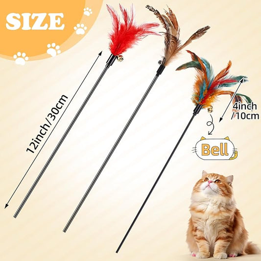 Leitee 50 Pcs Cat Wand Toy Feather Stick Cat Toy Bulk Feather Toys and Teaser Wand Bulk Interactive Stick for Indoor (Mixed Color)