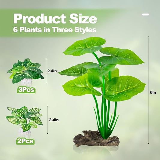 6 Pcs Aquarium Plants Fish Tank Decor,Artificial Driftwood with Textured Base Fish Tank Accessories Reptiles Plants Driftwood