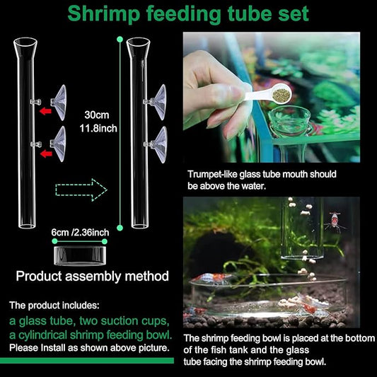 11.8 Inch Shrimp Feeding Tube with Shrimp Feeding Dish,Shrimp Feeding Bowl with Suction Cup,Feeding Tube Cleaning Brush,Aquarium Feeder with Bulb,Feeding Ring,Aquarium Sucker Feeding clamp,Fish net