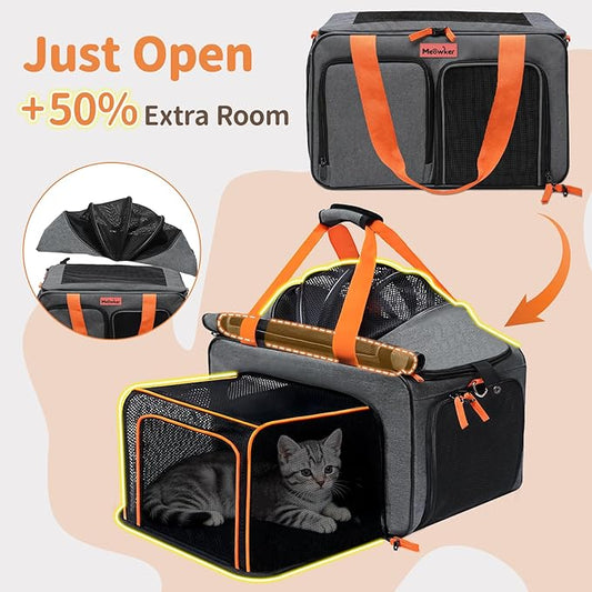 Cat Pet Carrier Soft Sided Bag Airline Approved, Foldable Travel Large Carrier for Small Kittens Medium Cats Up to 15 Lbs, Expandable Carrying Case for Car, Comfortable for Transport