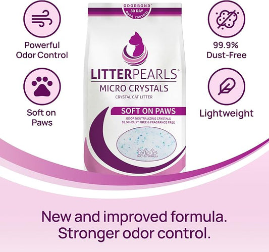 Litter Pearls Micro Crystals Unscented Non-Clumping Crystal Cat Litter with Odorbond, 10.5 Pounds