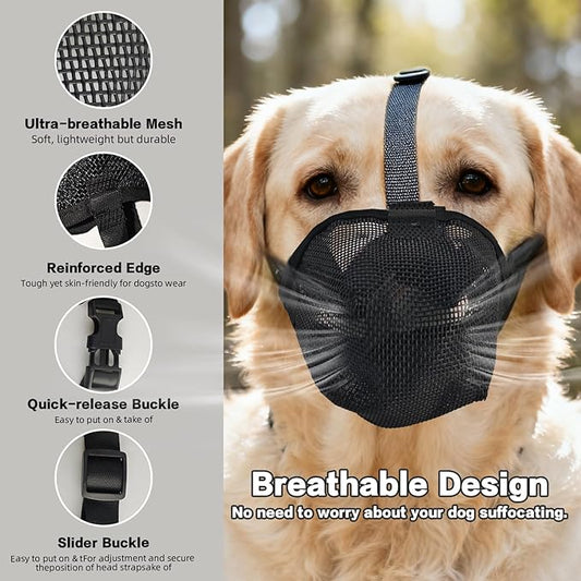 2PCS Dog Muzzle for Large Medium Small Dogs, Adjustable Soft Mesh Muzzle to Prevent Biting, Chewing, Barking – Vet Recommended, Secure Fit.