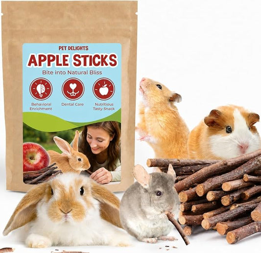 SunGrow Apple Sticks, Wood Chew Sticks for Rabbits, Chinchillas, Bunny, Hamster, Squirrel, Guinea Pigs, Small Animals Molar Pet Chew Toys Treat for Teeth Grinding 200g (7 oz)