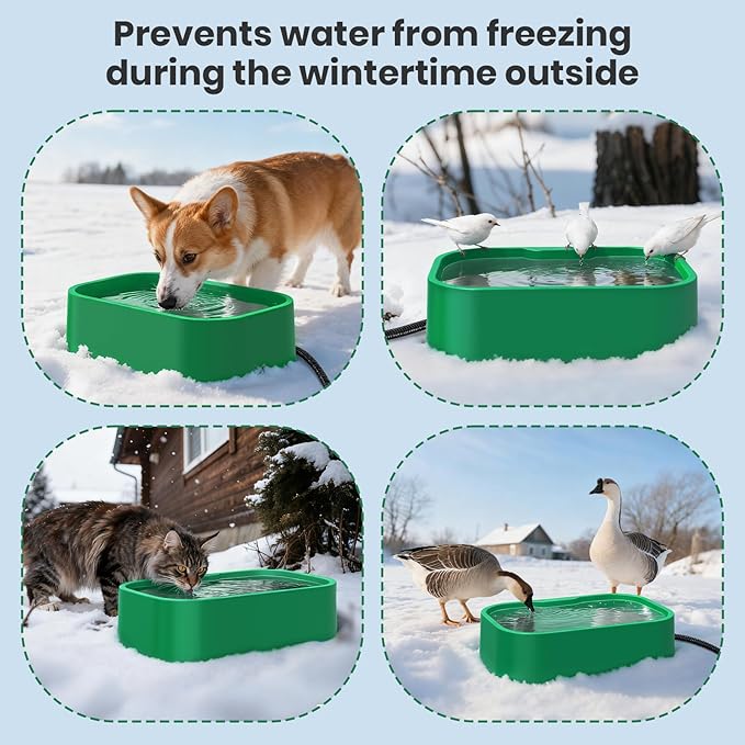 IPOW Extra Large Heated Water Bowl with 5 Layers Design for Heating & Heat Preservation Provides Drinkable Water & Food in Winter Heated Pet Bowl for Cat Rabbit Chicken Duck Squirrel, 194 fl oz