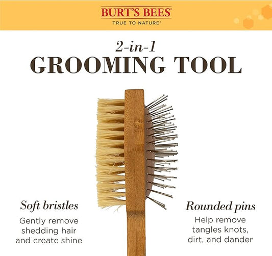 Burt's Bees for Pets Double Sided Pin and Hemp Bristle Dog Brush, Reduces Shedding, Removes Tangles and Loose Hair for All Coat Types, Sustainable Bamboo and Recycled Materials - 24 Pack
