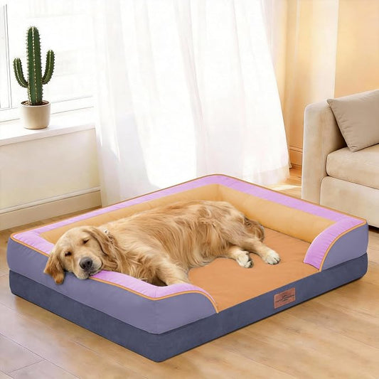 Comfort Expression Orthopedic Dog Bed for Extra Large Dogs with Bolster | Waterproof Dog Couch Bed with Washable Cover & Non-Slip Bottom, Supportive Egg Crate Foam XL Pet Bed, 45x35 Inch