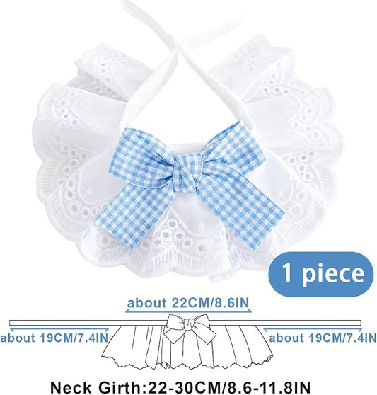 Elegant Lace Cat Collar with Cute Bow,Kitty Collars with Bow Tie,Pet Lace Bib Collar with Cute Bow,Cat Princess Costumes,Blue1 Piece